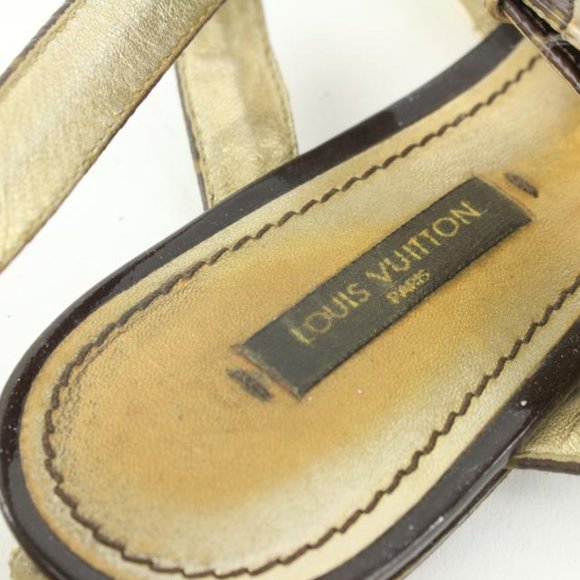 Louis Vuitton Size 36 Gold Leatherx Monogram Be Happy Flat Gladiator Sandals1224 - Picture 4 of 12